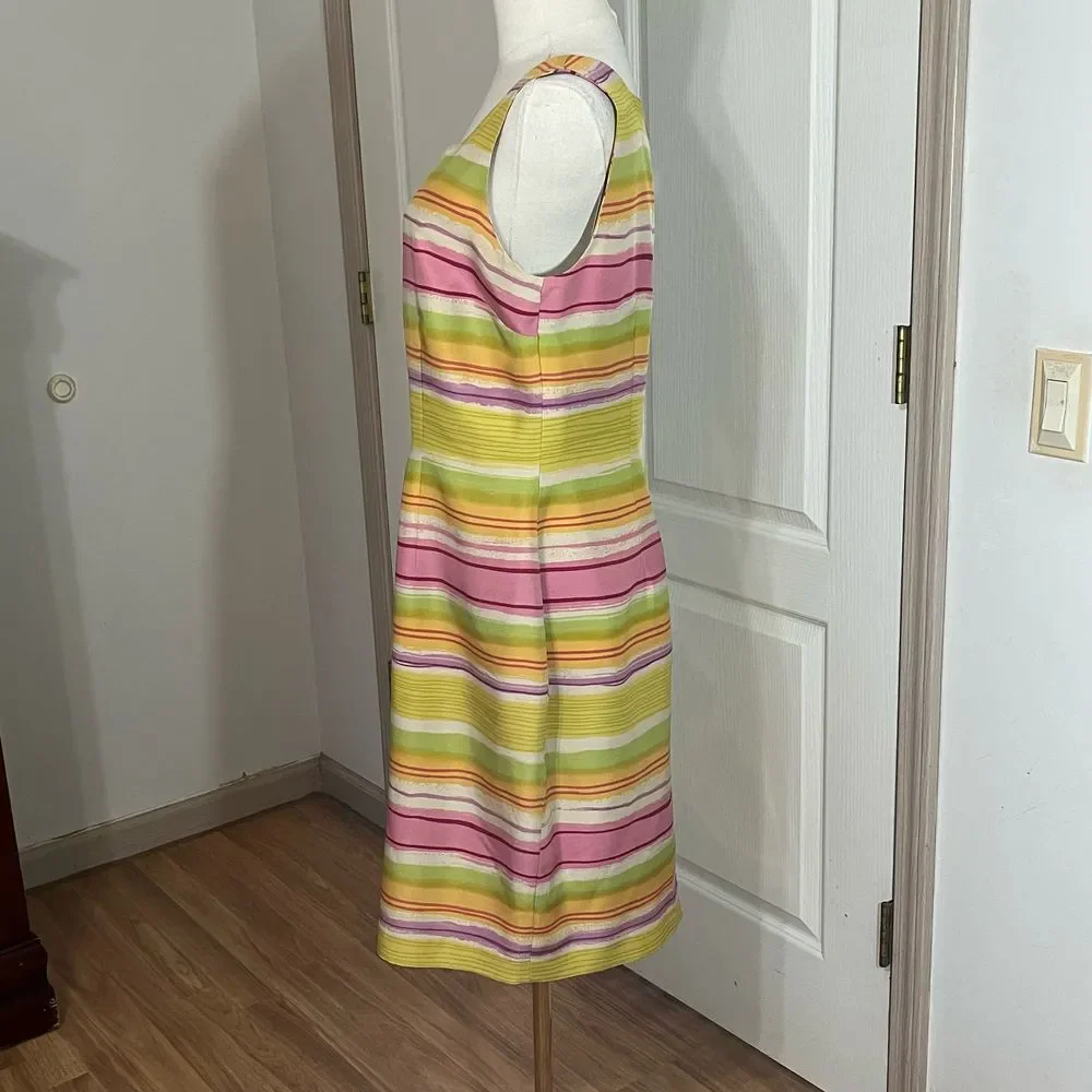 David Warren New York Vintage Silk Striped‎ Sheath Dress Sleeveless Pink Multi 8 - Picture 4 of 15